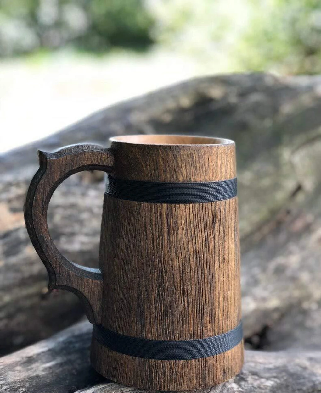 Handcrafted Wooden Mug with Handle Vintage Barrel Design Drinkware