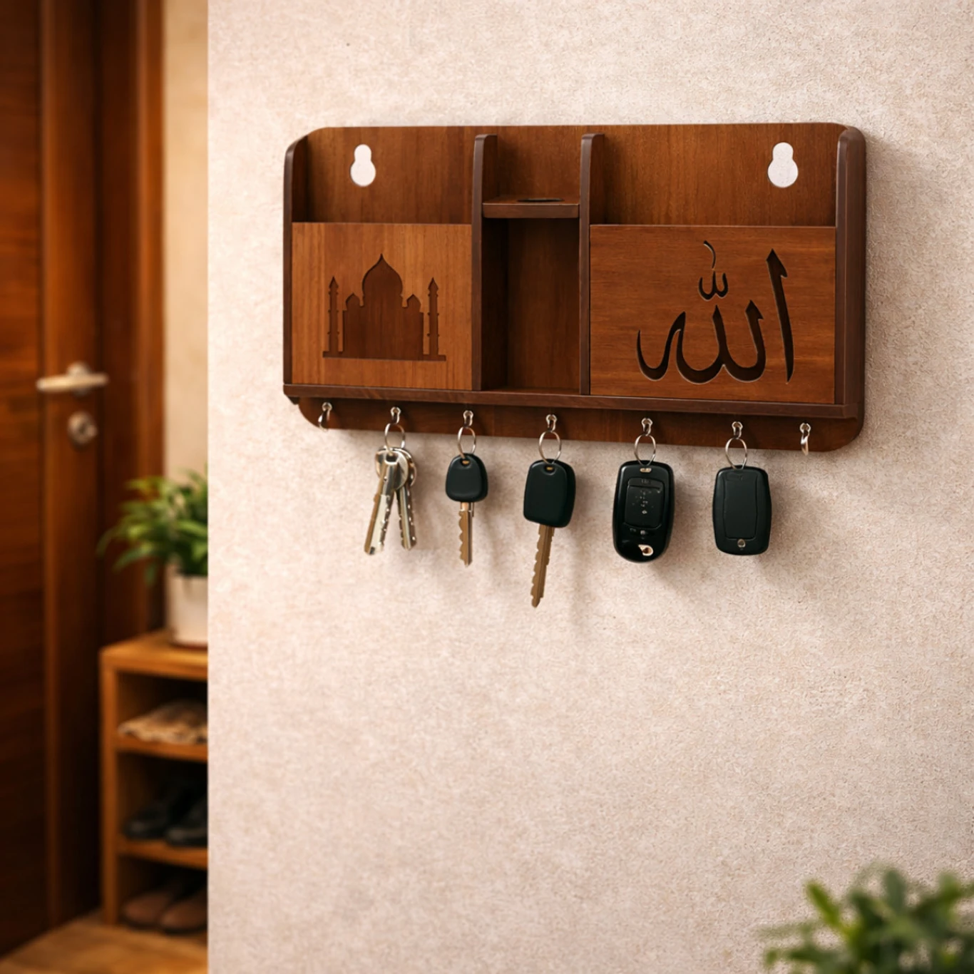 Decorasia Wooden Islamic Key Holder & Wall Organizer