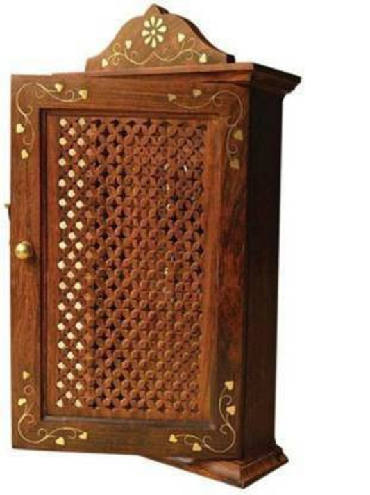 Handcrafted Wooden Key Cabinet with Jali Design – Wall Mounted Key Organizer