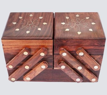 Handcrafted Sheesham Wood Dual Expandable Jewellery Box with Floral Inlay