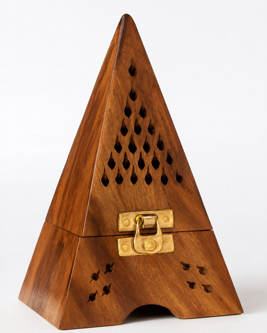 DECORASIA™ Pyramid Wooden Dhoop Dani with Ventilation Base (Handcrafted Incense Burner)