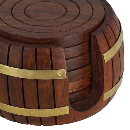 Wooden Drink Coasters Wood Table Coaster Set of 6 for Tea Cups Coffee Mugs Beer Cans Bar Tumblers and Water Glasses