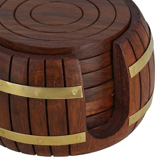 Wooden Drink Coasters Wood Table Coaster Set of 6 for Tea Cups Coffee Mugs Beer Cans Bar Tumblers and Water Glasses