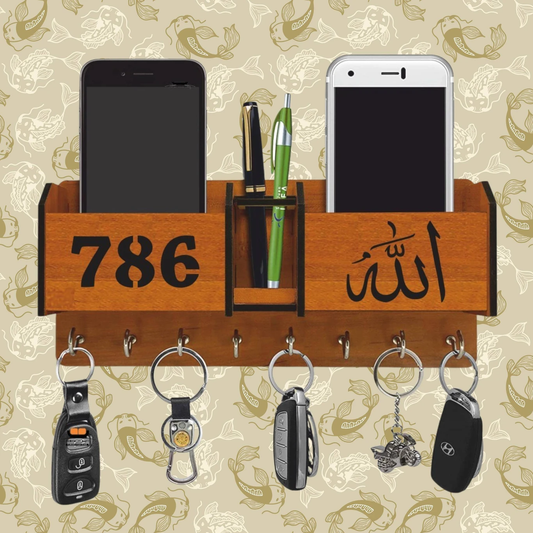 Personalized Wooden Mobile & Key Holder – Wall Mounted Organizer Rack