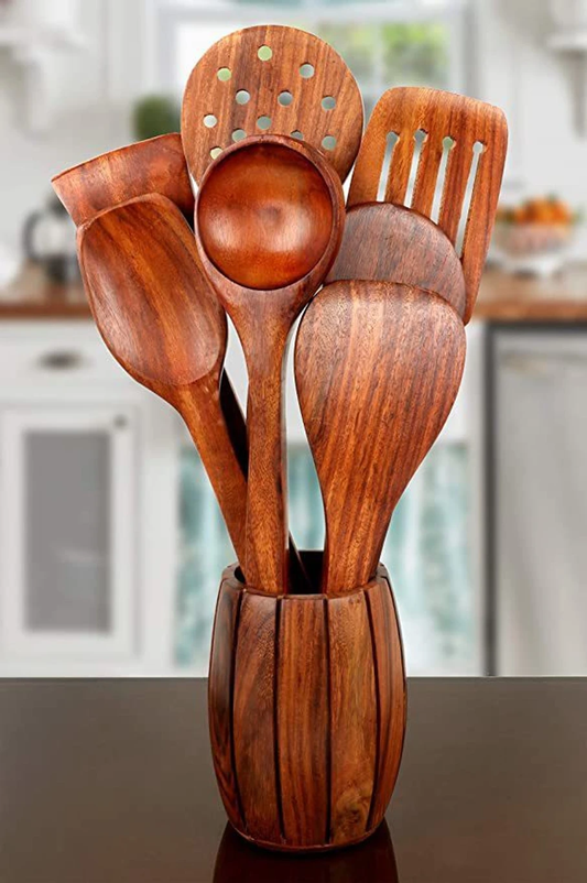 Decorasia Wooden Kitchen Tool Set with Holder (Set of 7)