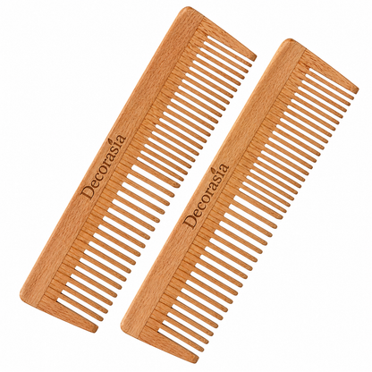 Decorasia Neem Wood Comb – Set of 2 (Premium Engraved)