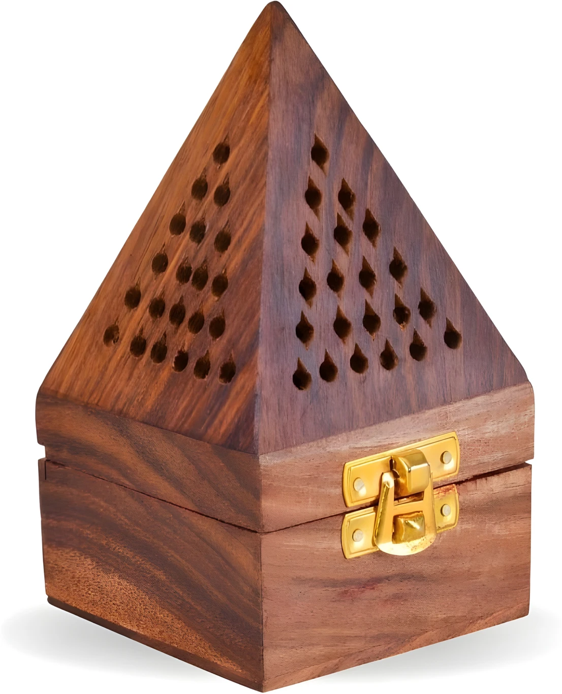 DECORASIA™ Pyramid Wooden Dhoop Dani (Handcrafted Incense Burner with Lock)