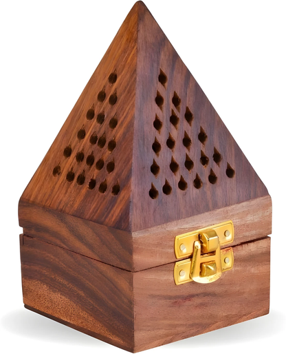 DECORASIA™ Pyramid Wooden Dhoop Dani (Handcrafted Incense Burner with Lock)