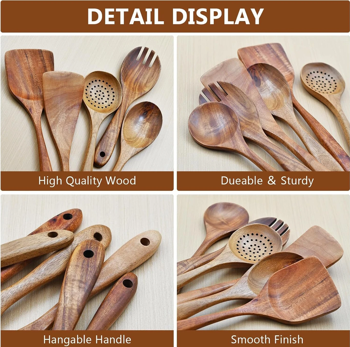 Premium Wooden Cooking Spoon Set – Handcrafted Kitchen Utensils (Set of 6)