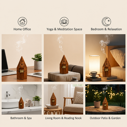 DECORASIA™ Pyramid Wooden Dhoop Dani (Handcrafted Incense Burner for Home & Pooja)