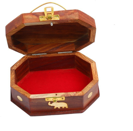 Handcrafted Sheesham Wood Jewellery Box with Brass Elephant Inlay & Handle
