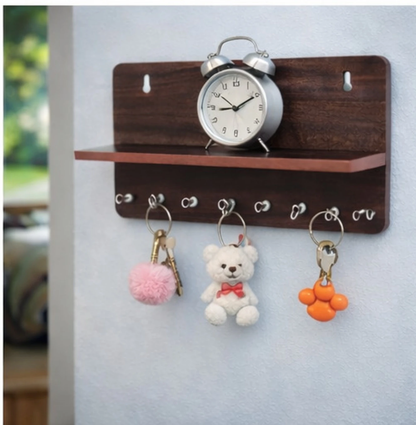 Decorasia Wooden Wall Shelf with Key Holder Hooks