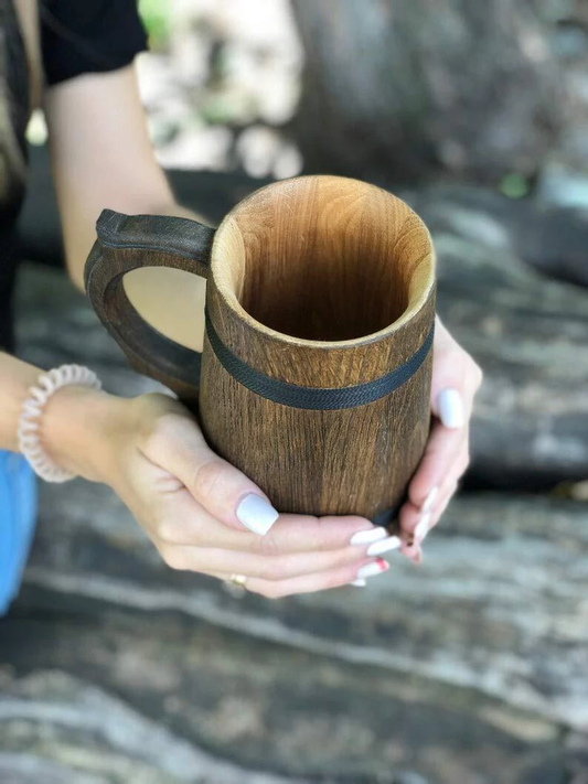 Handcrafted Wooden Mug with Handle Vintage Barrel Design Drinkware