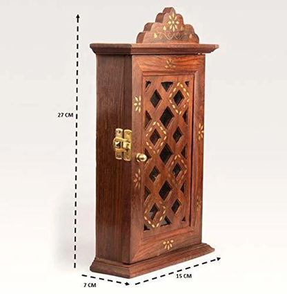 Handcrafted Wooden Wall Key Holder Cabinet – Traditional Sheesham Wood Design