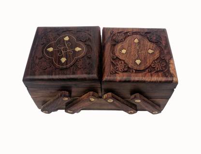 Hand-Carved Sheesham Wood Dual Expandable Jewellery Box with Floral Design