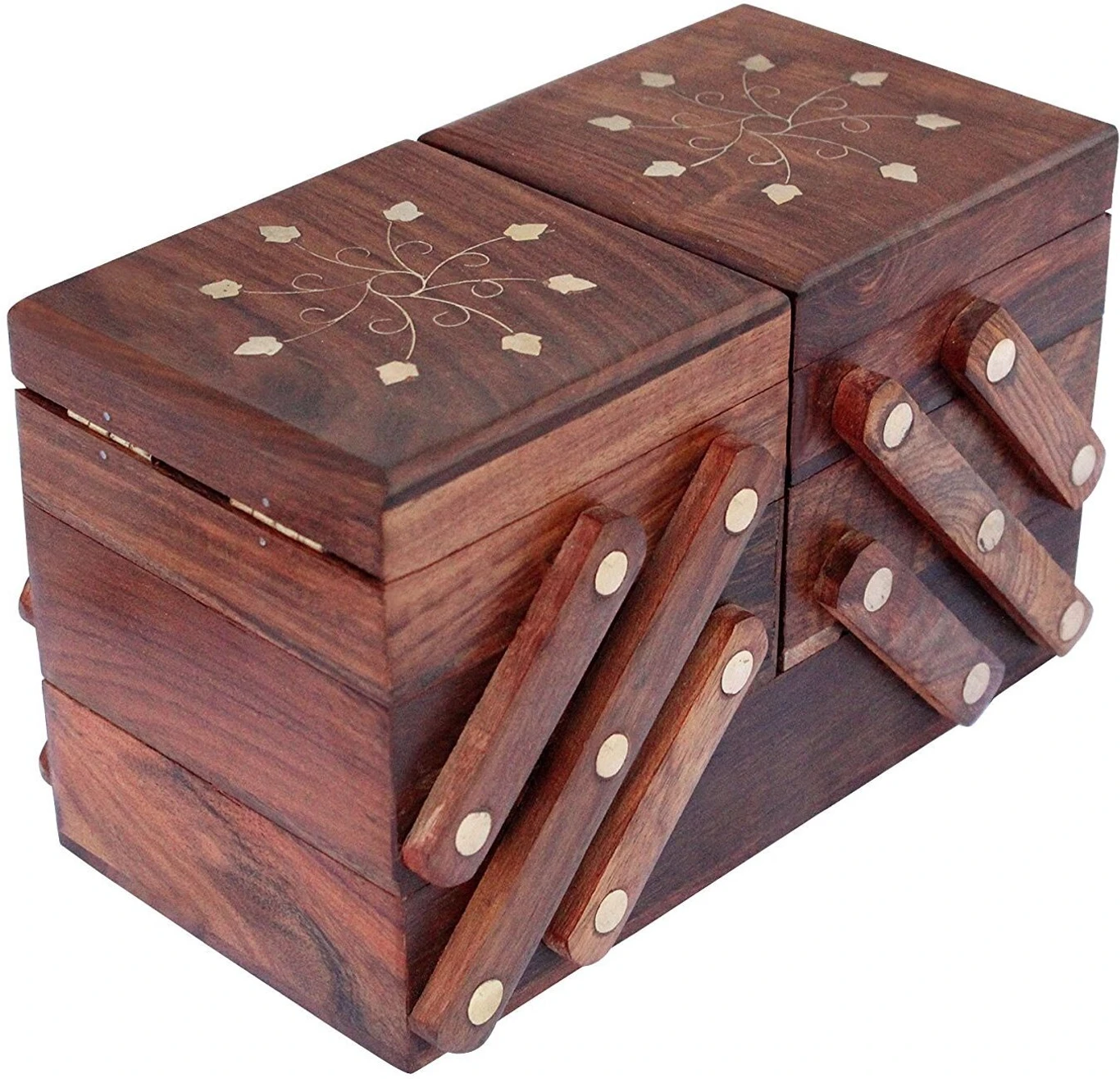 Handcrafted Sheesham Wood Dual Expandable Jewellery Box with Floral Inlay