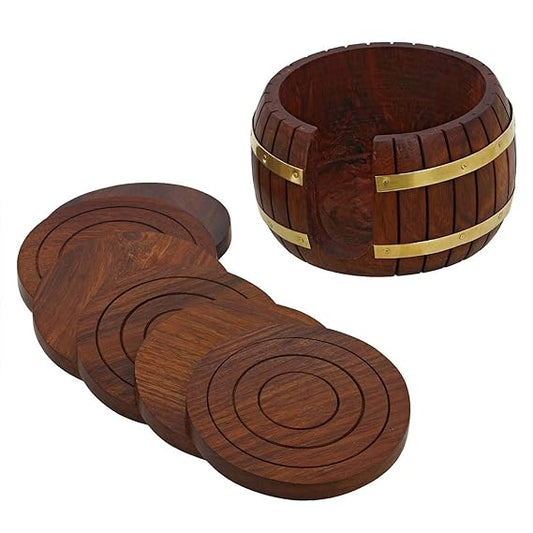 Wooden Drink Coasters Wood Table Coaster Set of 6 for Tea Cups Coffee Mugs Beer Cans Bar Tumblers and Water Glasses
