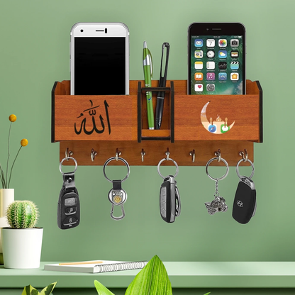 Wooden Wall Mounted Mobile & Key Holder – Multipurpose Organizer Rack