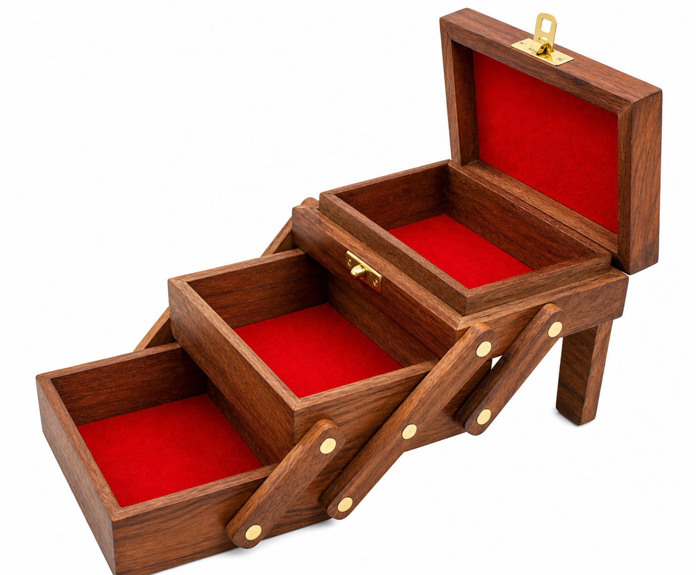 Handcrafted Wooden Jewellery Box with Carved Lid & Storage Drawers
