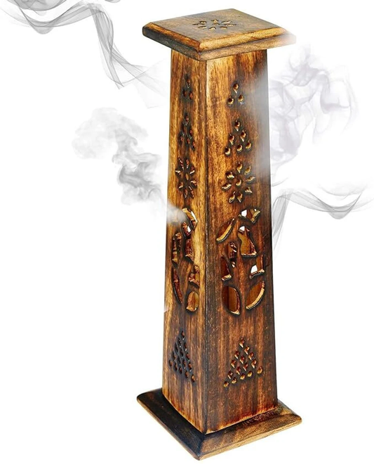 Handcrafted Wooden Carved Tower Incense Holder (Agarbatti Stand)