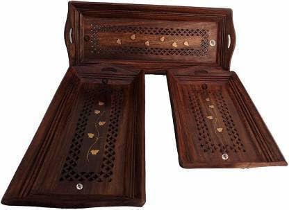 Decorasia Beautiful Handmade Antique Wooden Rectangular Serving Tray � Pack of 3 | Brown Wooden Tray Set for Kitchen, Dining & D�cor | Rustic Vintage Look