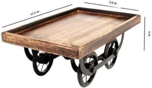 DECORASIA™ Wooden Serving Rehdi Tray with Iron Wheels – Handcrafted Cart Style Serving Stand