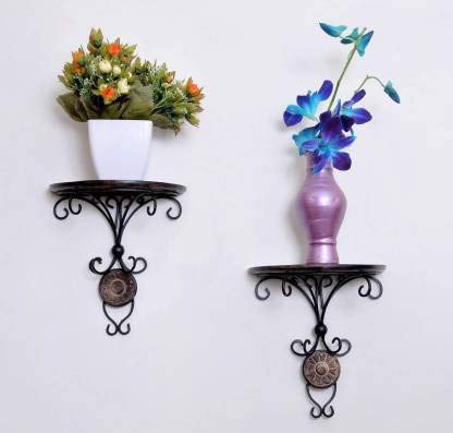 DECORASIA Wooden & Wrought Iron Wall Bracket/Rack Cast Iron, Wooden Iron Wall Shelves