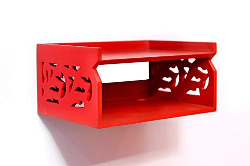 DECORASIA Wooden Beautiful WiFi Stand and Tv Set top Box Stand (Red)