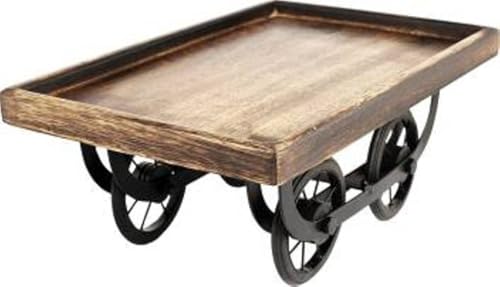 Decorasia Thelaa Shape Round Wooden Serving Tray with Movable Wheels � Pack of 1 | Brown Wooden Snacks Platter for Dining, Table Decor & Kitchen Serveware | Breakfast & Coffee Tray