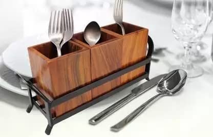 DECORASIA Empty Cutlery Holder Case (black, brown