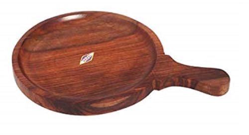 Decorasia Wooden Pizza Serving Board, Round with Handle, 25.4 cm (10 Inches), Brown