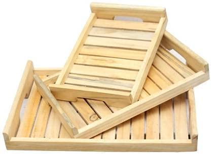 Pinewood Coffee Snacks Serving Tray Stripped Great for Food and Drink Yellow Wood (Set of 3) Tray (3 Tray) Tray (Pack of: 3)