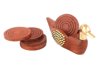 Wooden Duck Tea Coaster Set with Brass Work