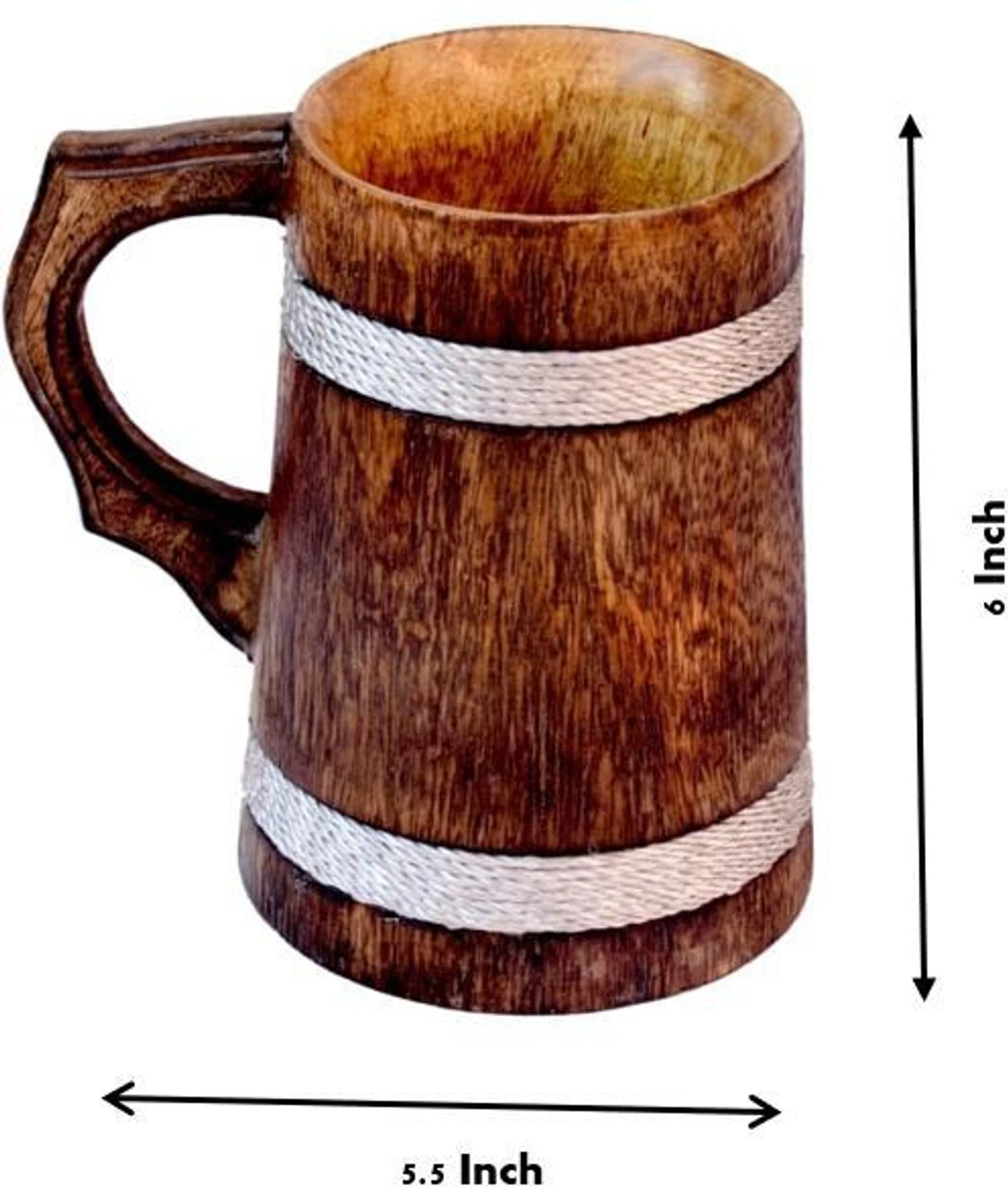 Decorasia Handcrafted Wooden Mug with Rope Design | Rustic Drinkware