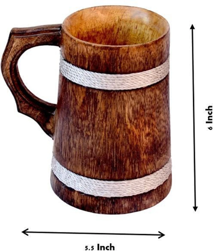 Decorasia Handcrafted Wooden Mug with Rope Design | Rustic Drinkware