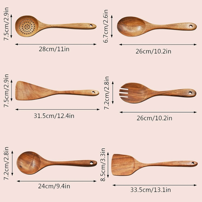 Premium Wooden Cooking Spoon Set – Handcrafted Kitchen Utensils (Set of 6)
