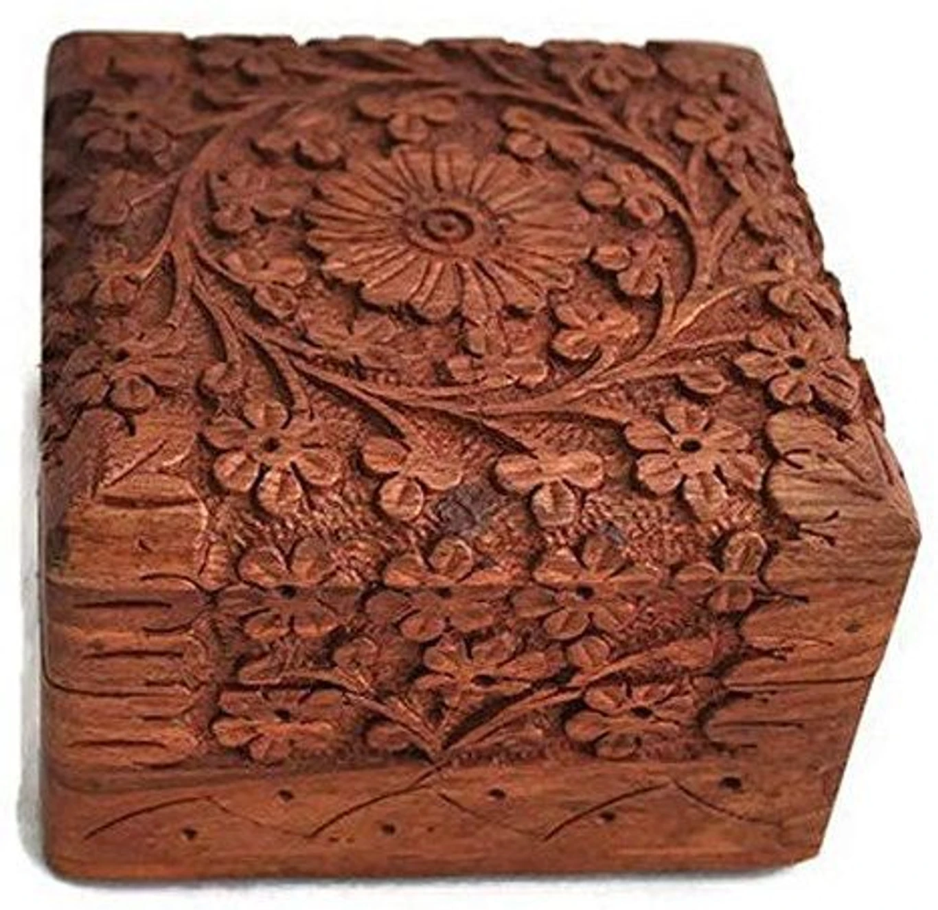 Handcrafted Floral Carved Wooden Storage Box
