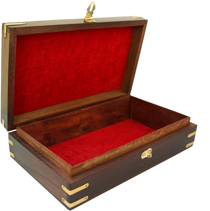 Handcrafted Sheesham Wood Jewellery Box with Floral Carving, Brass Inlay & Lock