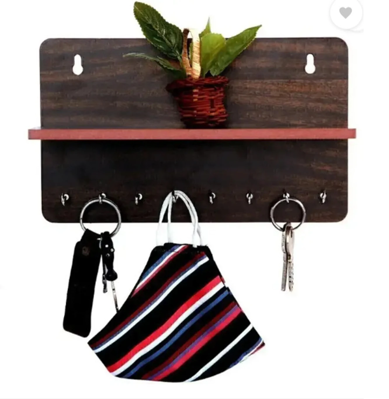 Decorasia Wooden Wall Shelf with Key Holder Hooks