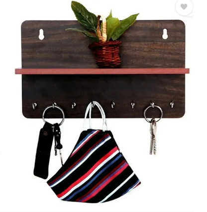 Decorasia Wooden Wall Shelf with Key Holder Hooks