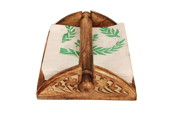 Handcrafted Mango Wood Antique Brown Napkin Holder