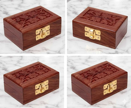 Hand-Carved Floral Wooden Jewelry & Keepsake Box
