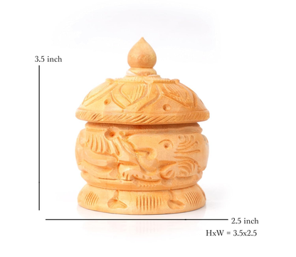 Hand Carved Wooden Sindoor Box with Brass Work – Traditional Kumkum Storage Container | Decorative Puja Box