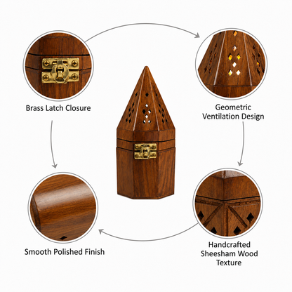 DECORASIA™ Pyramid Wooden Dhoop Dani (Handcrafted Incense Burner for Home & Pooja)