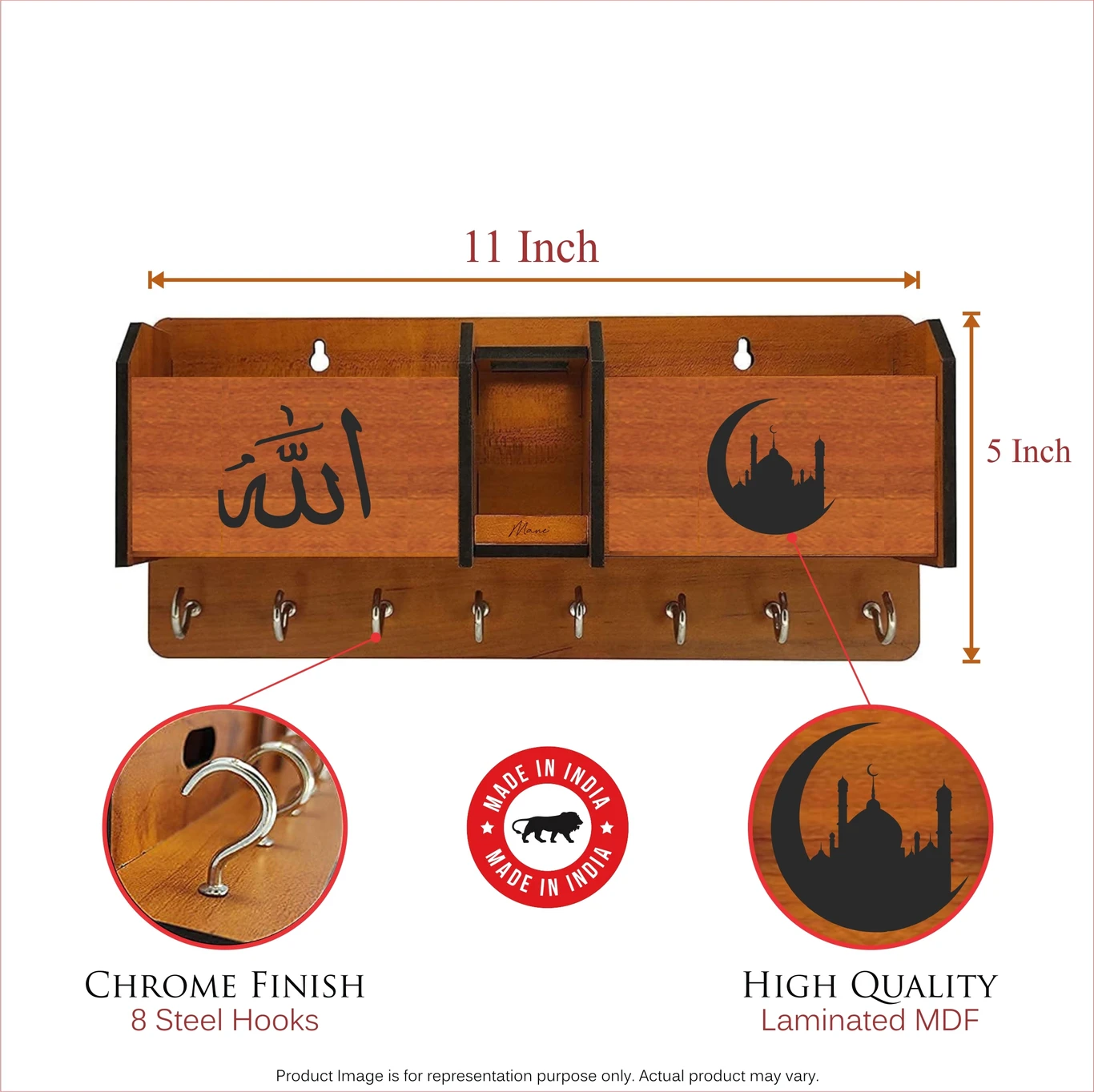 Wooden Wall Mounted Mobile & Key Holder – Multipurpose Organizer Rack