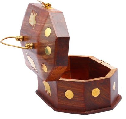 Handcrafted Sheesham Wood Jewellery Box with Brass Elephant Inlay & Handle