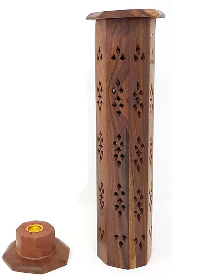 Handcrafted Wooden Tower Incense Holder (Agarbatti Stand with Ash Catcher)
