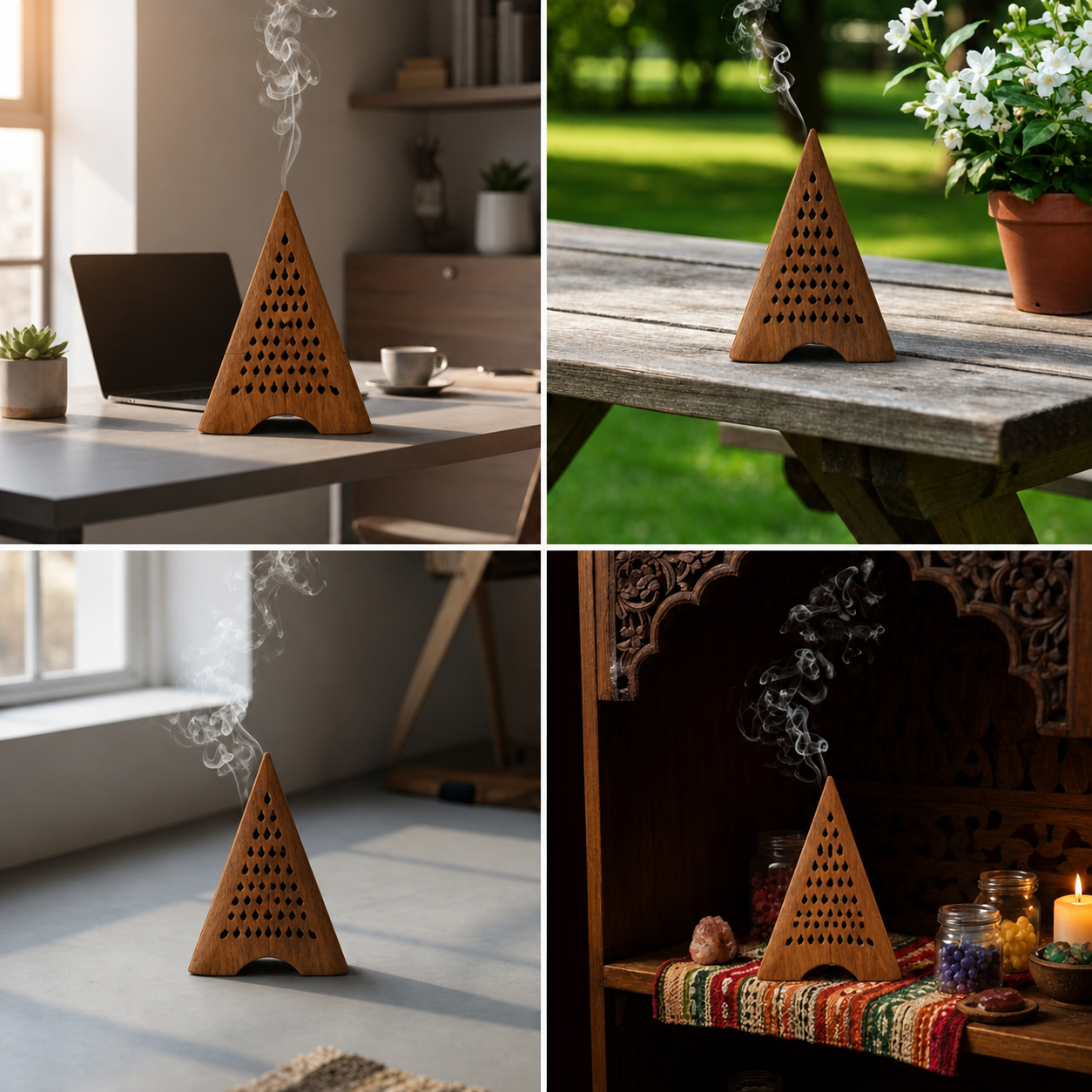 DECORASIA™ Pyramid Wooden Dhoop Dani with Ventilation Base (Handcrafted Incense Burner)