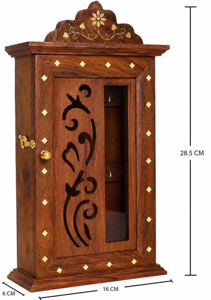 Handcrafted Wooden Wall Cabinet with Artistic Cutwork – Sheesham Wood Decorative Organizer