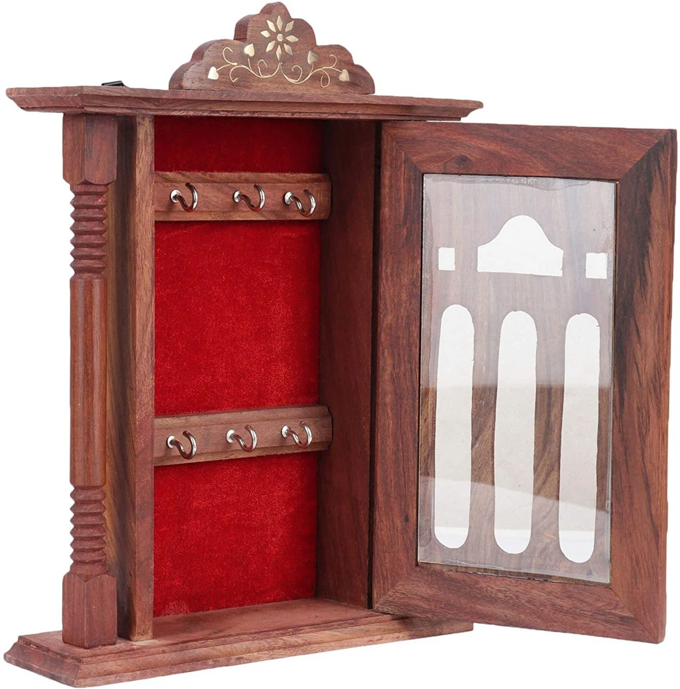Wooden Handcrafted Key Holder Cabinet – Sheesham Wood Wall Mounted Key Organizer